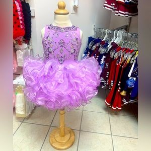 4/5 Lilac Beaded Keyhole Open Back Cupcake Pageant Dress with matching Bow NWT